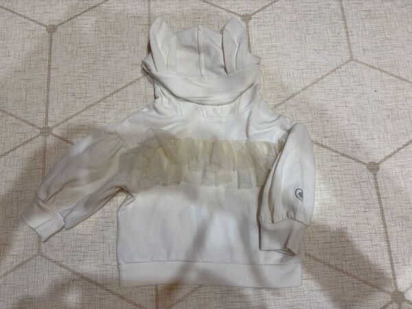 アプレレクール 80 パーカー 白 レース 耳つき トレーナー ホワイト スウェット 長袖 女の子 ベビー服