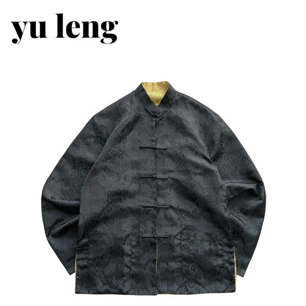 【美品】yu leng サテンジャガード リバーシブル チャイナボタン ジャケット