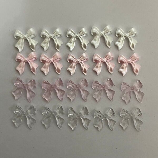 【まとめ割引あり】ネイルパーツ 20個 リボン パール クリア