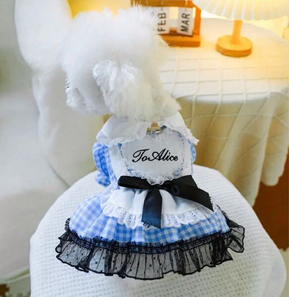 【新品】ペット服 フェアリーテイルプリンセススカート チェック柄 メイドプリンセススカート ロールカラー ロリータ