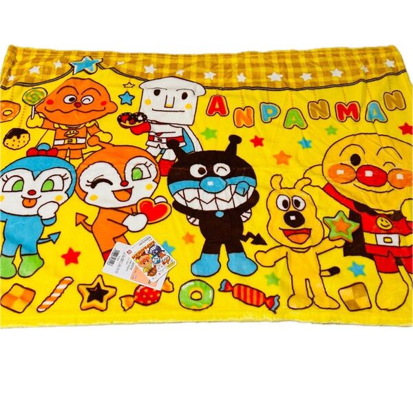 新品 未使用 アンパンマン ひざ掛け ブランケット 黄色 イエロー 毛布 バンダイ