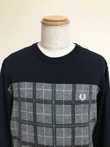 【良品】 FRED PERRY フレッドペリー 切替し トレーナー クルーネック ニット スウェット トップス サイズL 長袖 F3214 ネイビー_画像3