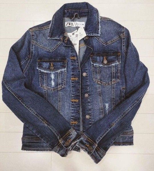 新品 ZARA ザラ デニム ジャケット ダメージ S
