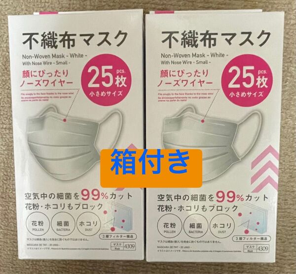 【品薄】不織布マスク 小さめ 25枚入り2箱 ダイソー【12】