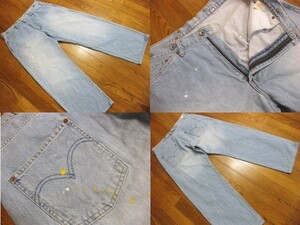 名作 本物 美品 LEVI'S リーバイス 90's 820-13PW Jaggz USED LOOK ペイント 加工 シンチバック サスペンダーボタン デニム ジーンズ 36