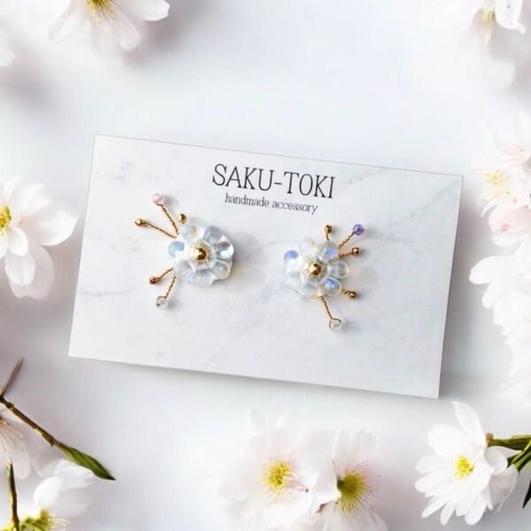 ハンドメイド ビーズ刺繍 金属アレルギー サージカルステンレス ニッケルフリー ピアス イヤリング 春アクセサリー