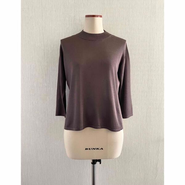 arpa filo 洗える シルク 絹 ジャージー シアー ハイネック 7分袖 サマー ニット トップス ブラウン 茶 L