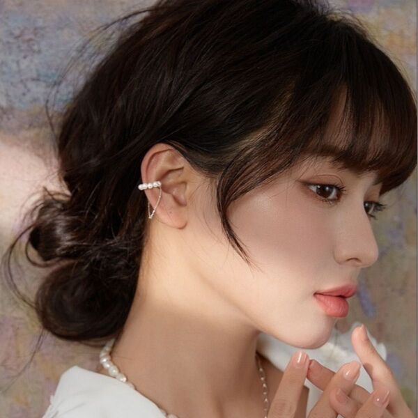 シンプル ゴールド 韓国 フープ チェーン レディース イヤーカフ パール 美人 かわいい