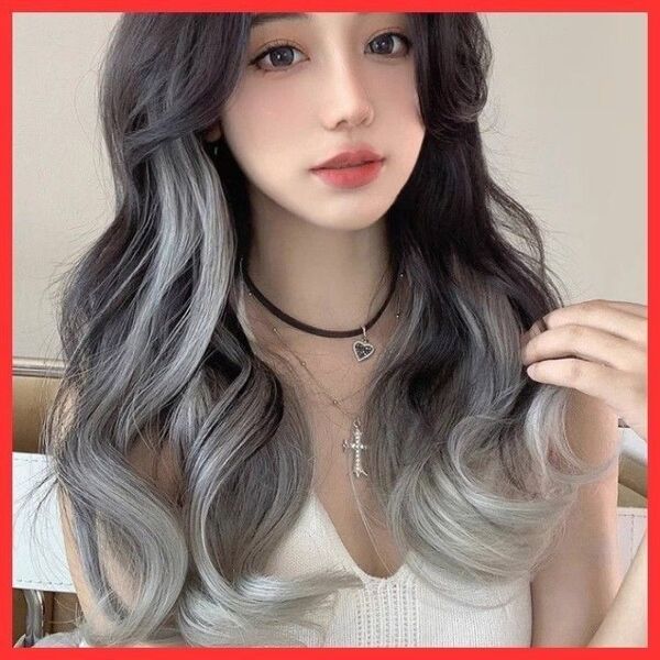 680 【簡単装着】ウィッグ ポータブル ヘアピース ロング クリップ グレー