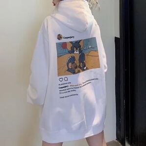 レディース 韓国 トムとジェリー Instagram パーカー 白 長袖 2XL