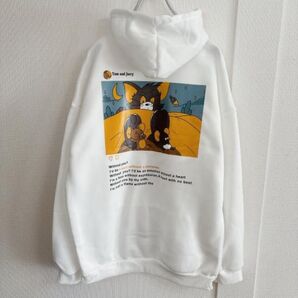 メンズ 韓国 トムとジェリー Instagram パーカー スウェット 白 長袖 3XL