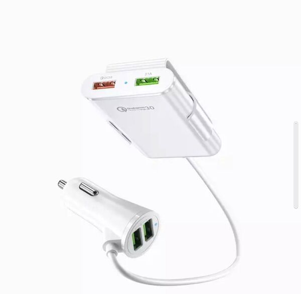 4ポートUSBカーチャージャーシガーソケット ホワイトカラー 12V24V対応 急速充電 スマホ iPhone 自動車 トラック