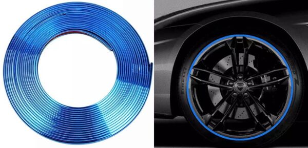 ホイールリムガード メッキ調モール ブルーカラー 8m巻 プロテクター フチモール 傷ガード ドレスアップ 自動車 バイク