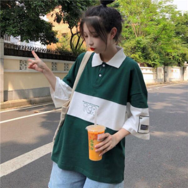【新品】ポロシャツ ビッグシルエット 韓国 夏服 レディース カジュアル XL