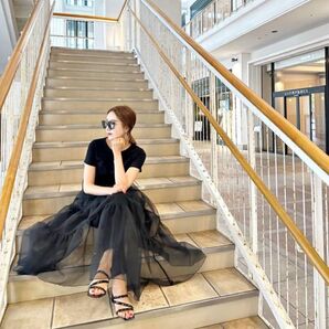 SALLURE EMMA チュールスカートトップス BLACK×BLACK