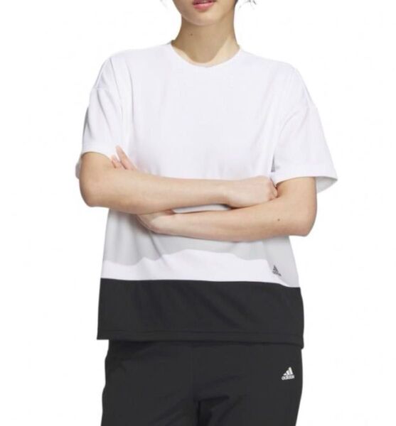 アディダス adidas Tシャツ ルーズフィット カラーブロック ホワイト ブラック レディース M BUJ56 IA5195