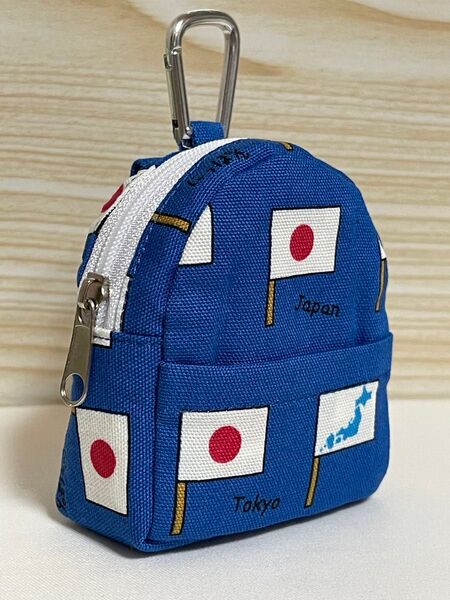 ハンドメイド ミニリュック型ポーチ(小) 富士山 JAPAN ブルー
