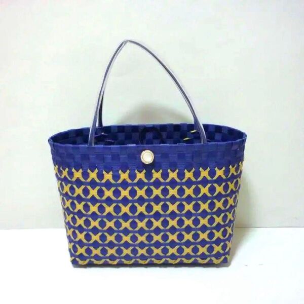 【美品】メルカドバッグ カゴバッグ 青 縦25cm×横30cm×マチ14cm