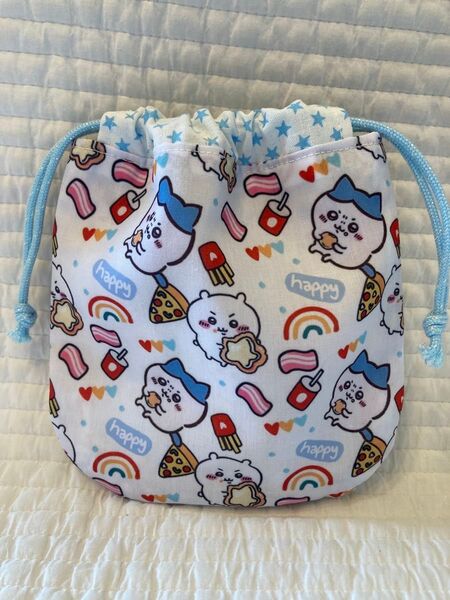 No.447 ちいかわ ピザ ミニ巾着袋 ハンドメイド