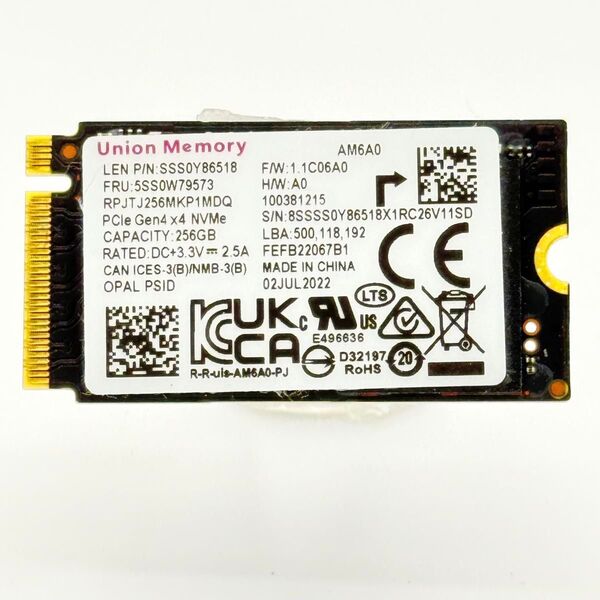 【超高速】AM6A0 256GB Union Memory M.2 SSD NVMe 2242