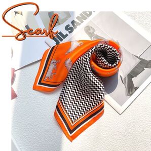 スカーフ 人気 新品 大判 韓国 バッグ 高見え 上品 大人 お洒落 ヘアアレンジ かわいい レトロ オレンジ