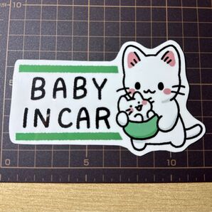 【BABY IN CAR 車用マグネット】 猫と赤ちゃん