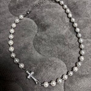 316L Shell Pearl × Swarovski Hawaiian Cross 【SILVER】