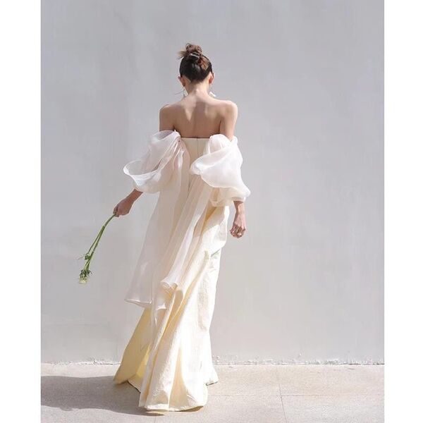 【ラスト1点】ウェディングドレス 海外挙式 チュール ソフトマーメイド ロング 結婚式 前撮り リゾートウェディング M