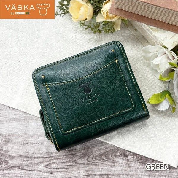 VASKA by moz ランガ ラウンドファスナー札入れ グリーン(GR) VS-0012