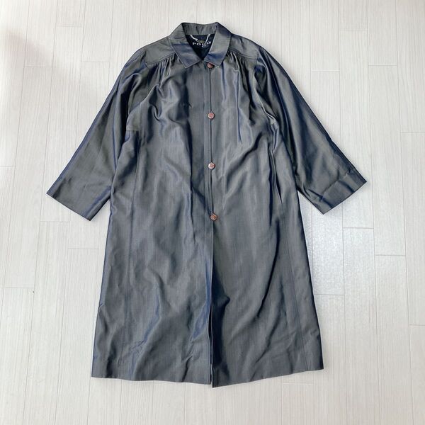 roga 絹100% ロングコート レディース 春秋冬 ブルー グレー アウター
