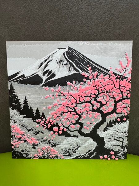 富士山と桜の版画 3Dプリント 浮き彫りアート 富士山 桜 和風 装飾 アート