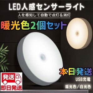 人感センサー 暖光色 2個セット 人感ライト センサーライト ライト 電球 電気 LED ワイヤレス 自動点灯 小型 常夜灯 照明