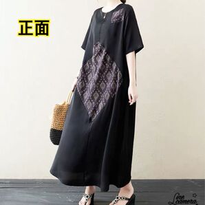 XL【新品】春夏 薄手 ゆったり マキシ丈 ブラック ダイヤモンドパターン