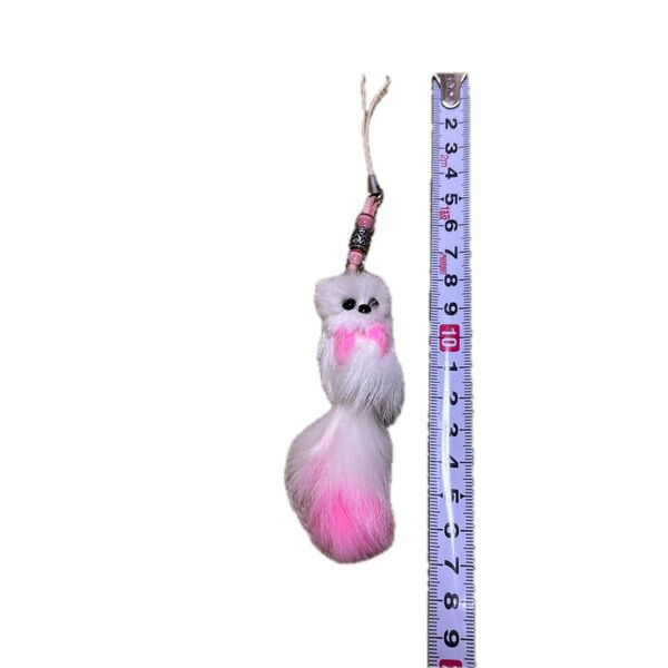 ファー植毛きつね ミニストラップ キツネ キーホルダー ふわふわ ピンク しっぽゆらゆら