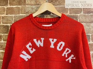 ★表記XL/新品！UNION MADE SPIRAL NEWS.ニット.赤×白.NEW YORK.セーター.雰囲気◎.セレカジサーフロック.西海岸カリフォルニアスタイル