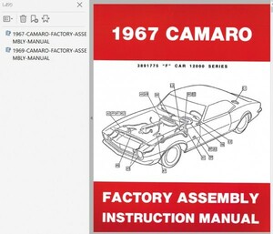  Camaro CAMARO 1967 1969 ASSEMBLY INSTRUCTION MANUAL