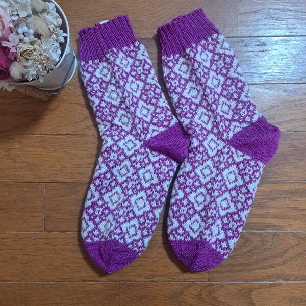 ♪ハンドメイド♪毛糸ソックス 手編みソックス No.16 (まとめ購入割引あり)