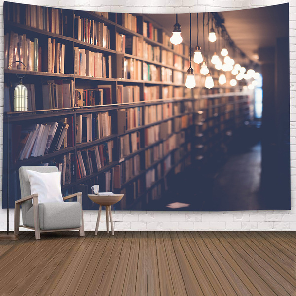 200cm×150cm ビッグ タペストリー 壁掛け 本棚 リアルプリント 大判 図書館 おしゃれ 背景布 絵画 模様替え 引っ越し 目隠し518