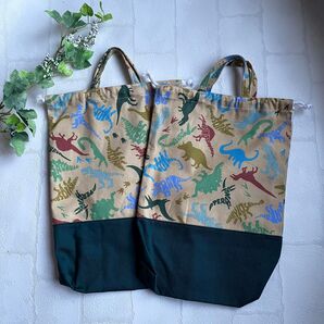 ハンドメイド*上履き袋2点セット《恐竜》