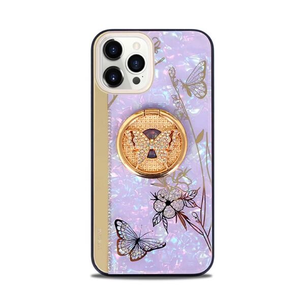 iPhone 15 Pro Max 用ケース リング付き キラキラ パープル