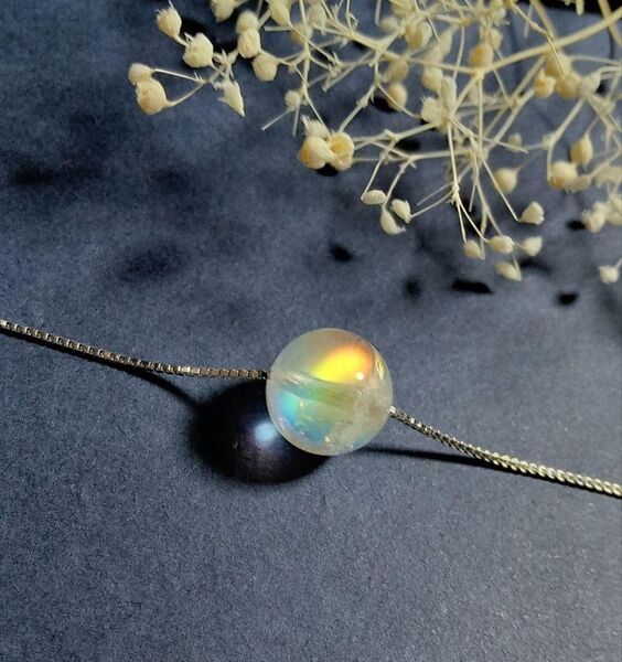 最高級天然美品 ホワイトラブラドライト虹のように輝くクォーツ9㍉珠ネックレス 天然石