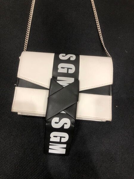 2way MSGM サコッシュ 黒白チェーンストラップ ポーチショルダーバッグ
