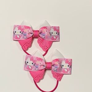 No.427 ハンドメイドヘアゴム リボン柄 キティちゃん