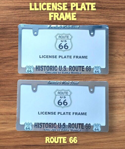 【ROUTE 66】3Dライセンスフレーム/ナンバーフレーム/アメリカン/シルバー/2枚set!!