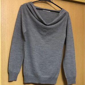 LINK IT ALL グレー ドレープネック 長袖ニット