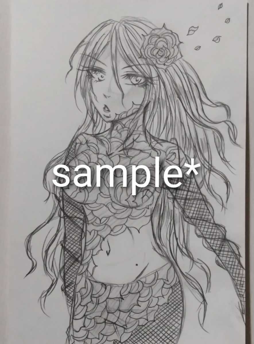 オリジナル 手描きイラスト イラスト 白黒 セクシー 色気 巨乳 くびれ へそだし 薔薇 タイツ 花びら 同人誌 同人 お姉さん アニメ 漫画, コミック, アニメグッズ, 手描きイラスト