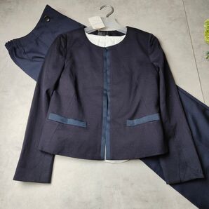 2点新品♪ UNTITLED ワイドパンツスーツ ネイビー ノーカラー