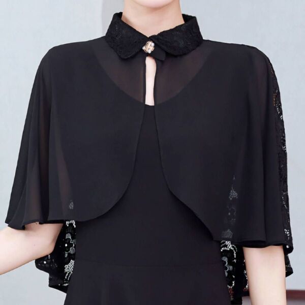 レースケープ ブラック 襟付き ボレロ 結婚式 披露宴 二次会 パーティー 卒業式 入学式 イベント 行事