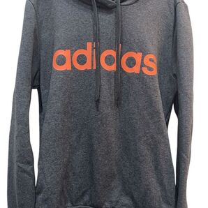 adidas レディース OT グレー×オレンジ ロゴ フーディー パーカー