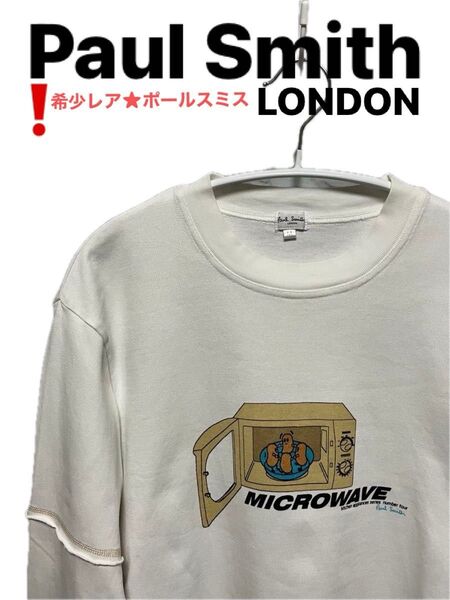 希少!Paul Smith LONDON ポールスミス ロンT カットソー 長袖マイクロウェーブ柄スウェット M ホワイト